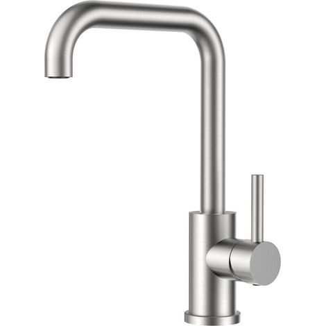 Grifo de cocina giratorio de 360°, acero inoxidable, monomando en forma de L, un solo orificio (1/3)