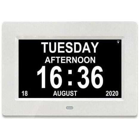 -7 LCD Horloge Numérique Calendrier avec Date, Horloge Calendrier avec Date, Jour et Heure Horloge Alzheimer Horloge pour Les Seniors,C'est pour Les Parents (Blanc) (1/5)