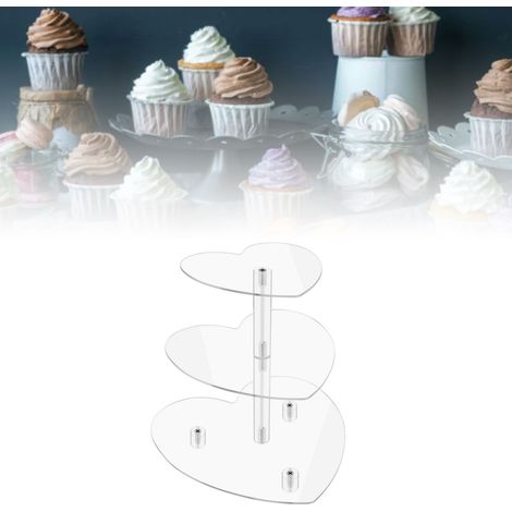 [Plateau à cupcakes] Plateau de présentation pour desserts en forme de cœur en acrylique transparent 3 niveaux pour fêtes et événements (1/5)