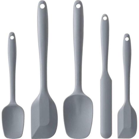 Ensemble 5 spatules silicone alimentaire résistantes chaleur antiadhésives compatibles lave-vaisselle sans BPA gris pour pâtisserie et cuisine (1/5)