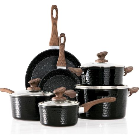 Set de casseroles et poêles 15 pièces induction, revêtement granit antiadhésif, sans PFOA (1/5)