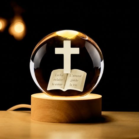 Veilleuse boule de cristal 10 cm livre avec socle rond en bois 10cm réf 1549 500 g – Livraison gratuite