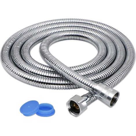 Flexible de douche de 2 m en acier inoxydable avec finition chromée, raccord G1/2, anti-torsion, pour douchette et installation dans la salle de bain.-AquaForge (1/5)