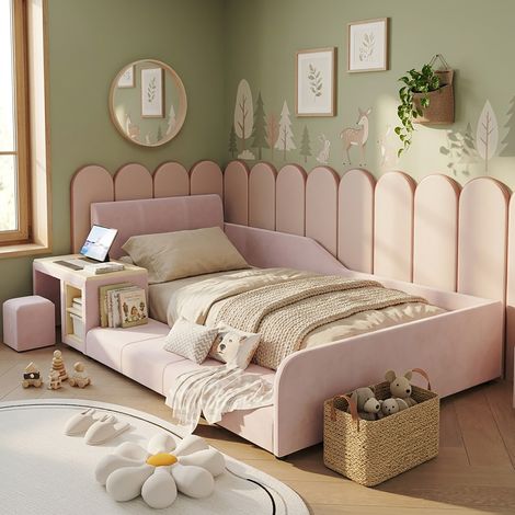 Cama infantil con escritorio y taburete de terciopelo 90x200 OKMYHOME (1/5)