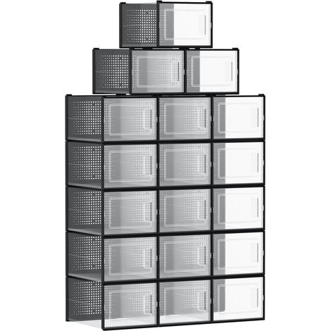 Boîtes à chaussures lot de 18 rangement chaussures pliable pour pointure jusqu’à 46 transparent et noir (1/5)