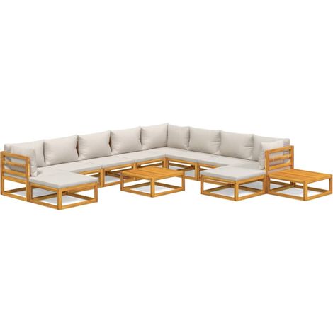 Maison Exclusive - Set Salotto Giardino 12pz Cuscini Grigio Chiaro Legno Massello