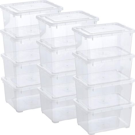 Boîtes de Rangement avec Couvercle - 1,7 L (XS) - Caisses Empilables en Plastique Transparent pour Chaussures de Bébé, Jouets, Bricolage (1/5)