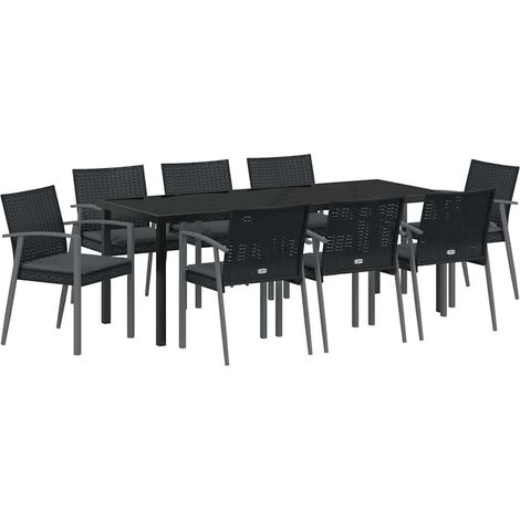 Maison Exclusive - Set da Pranzo per Giardino 9 pcs Nero e Grigio Rattan in PE