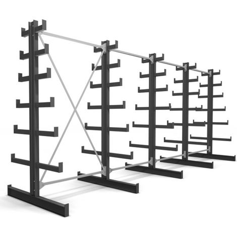 Rayonnage à bras en porte-à-faux STIER, double, 4 travées avec 6 niveaux décroissants 5200x2000x500 mm (1/5)