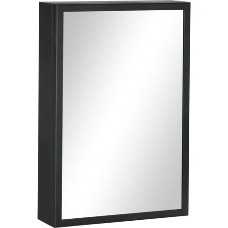 Armario de baño con espejo de 3 baldas en acero negro 40 x 12 x 60 cm (1/5)
