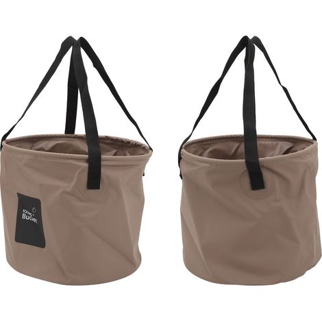 Seau de camping portable 20 L en PVC pliable, grande capacité, couleur sable, idéal pour les activités de plein air. (1/5)