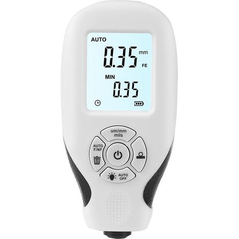 Medidor de espesor de pintura, medidor de profundidad de pintura para automóviles con pantalla LCD retroiluminada, medidor digital de espesor de recubrimiento para automóviles, blanco, una pieza. (1/5)