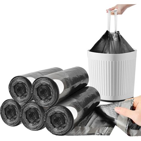 Sacs poubelle à cordon de serrage de 4 gallons, petits sacs à ordures noirs plus épais, sacs poubelle biodégradables non parfumés pour salle de bain, cuisine, bureau, voiture, 100 unités (1/5)