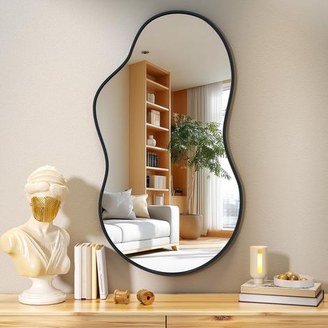 Miroir Mural irrégulier, Miroir asymétrique, 50 x 90 cm, Miroir décoratif pour Chambre, Salle de Bain, Salon, entrée. Décoration Murale Moderne, Cadre Noir (1/5)