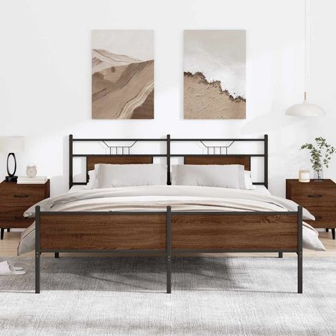 Metallbett ohne Matratze Braun Eichen-Optik 160x200 cm