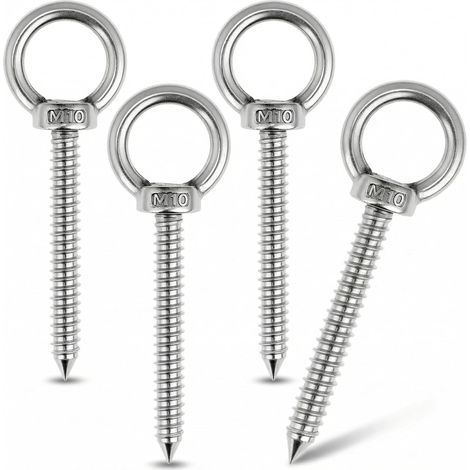 Lot de 4 crochets à œil robustes M10 x 80 mm - Vis à œil autotaraudeuses - Acier inoxydable 304 (1/5)