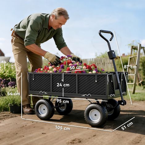 Strandwagen mit großen Rädern, abnehmbarer wasserdichter Tasche und drehbarem Griff, 300 kg Tragkraft, 105 x 51 x 54 cm, Schwarz