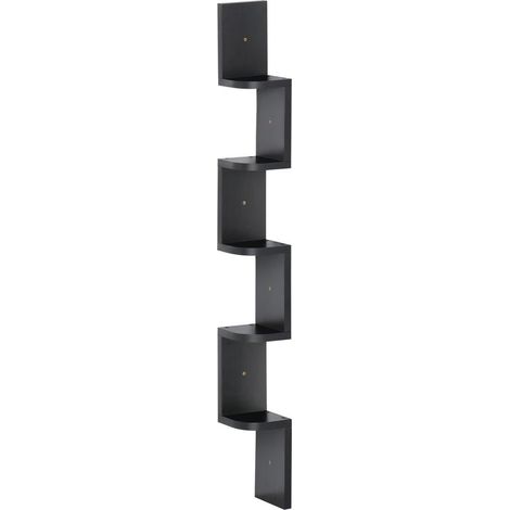 Étagère d'angle Murale à 5 Niveaux Hauteur 120 cm Forme de Zigzag en Bois Noire (1/5)