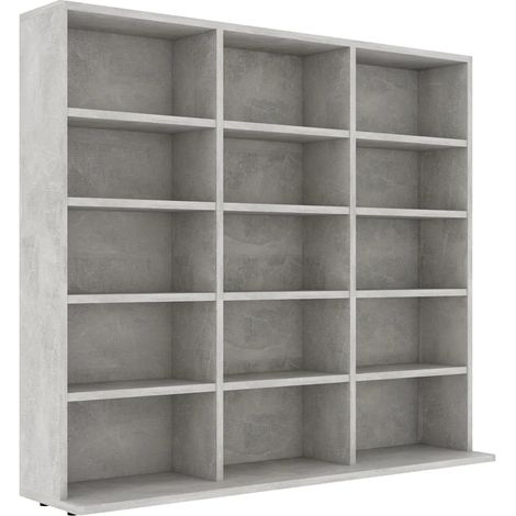 Mobile porta CD pratico 100 x 23 x 89,5 cm con 15 scomparti stile moderno legno composito grigio cemento 020047694