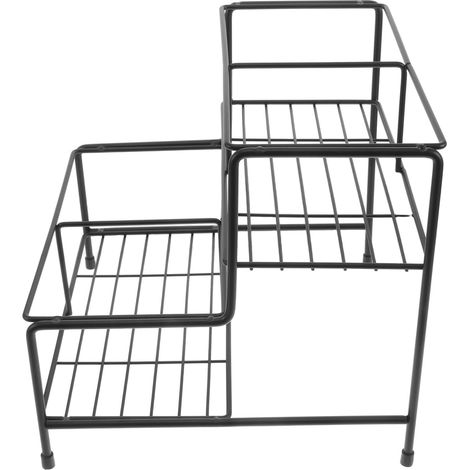 Présentoir à Sirops de Café Empilable 2 Niveaux Support de Rangement Noir Double Couche 4 Compartiments Organisateur Compact pour Bouteilles de Vinaigre et Sirop pour Comptoirs (1/5)
