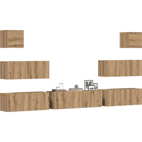 7-tlg. TV-Schrank-Set Wandmontage Artisan-Eiche Holzwerkstoff
