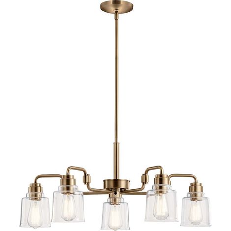 Kronleuchter Hängelampe Deckenlampe Pendellampe Stahl Glas Messing 5-Flammig
