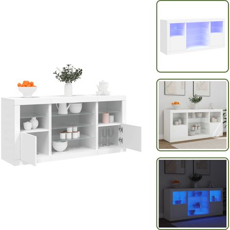 Sideboard mit LED-Leuchten Weiß 142,5x37x67 cm - Sideboard - Wohnzimmermöbel - TV-Schreibtisch - Regal - Holz Sideboard