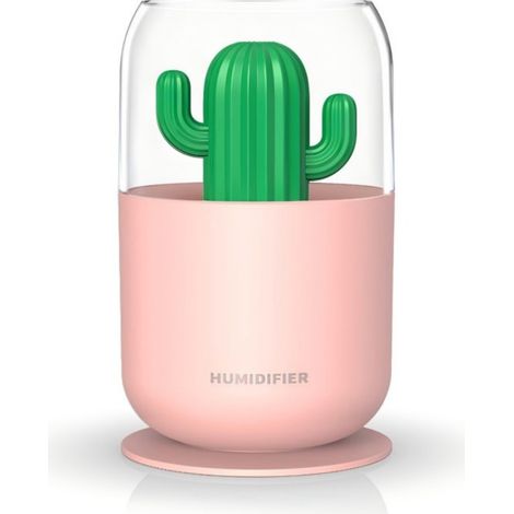 Nouvel humidificateur en forme de cactus (rose), 300 ml, fonctionnement silencieux, convient à une utilisation à domicile et au bureau. (1/4)