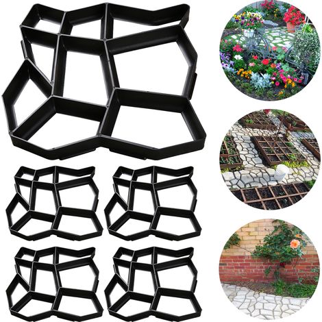 Jiubiaz 5 pezzi Stampo in plastica per calcestruzzo per esterni - Creazione di lastre e sentieri da giardino, resistente alla corrosione e durevole