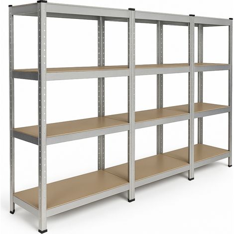 Triple étagère Garage modulable - 2m10 de long -12 plateaux - H. 150 X L. 210 - Charges lourdes - 40 cm - Gris