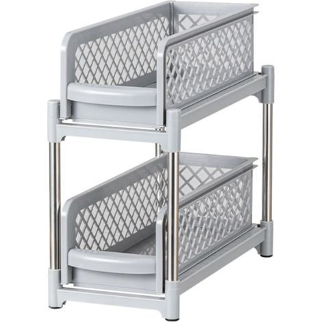 Panier Coulissant Sous Évier - Support Métallique Inoxydable - Organisation Armoire Cuisine - 2 Niveaux - Dimensions Réglables - Pour Salle De Bain Et Cuisine - Lot De 1 (1/5)