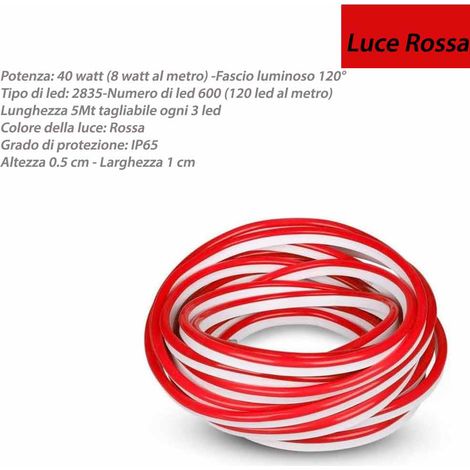 Strip led neon flex striscia curvabile modellabile 600 led decorativa 5 metri luce rossa ip65 waterproof (1/4)