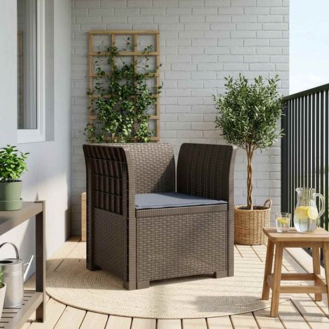 Fauteuil de Jardin 1 Place Aspect Rotin PP avec Coussin d'Assise Extérieur Gris Clair - PANGIVO (1/5)