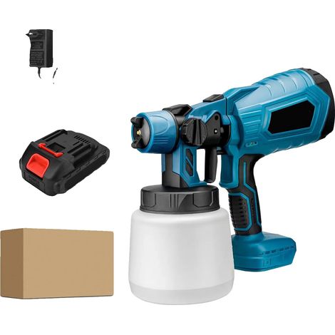 Pistola pulverizadora eléctrica inalámbrica, HVLP de alta potencia, control de flujo ajustable, con 1 batería. (1/2)