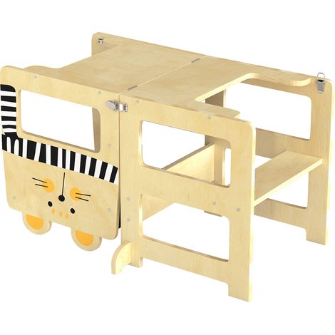 Tour d'apprentissage 3 en 1 pliable convertible bureau chaise pizarra Dessins chat naturel