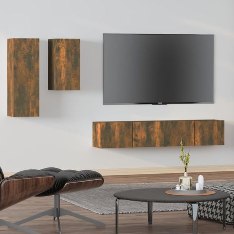 Ensemble de meubles TV 4 pcs-Banc TV-Meuble Télé Chêne fumé Bois d'ingénierie 617587 (1/5)