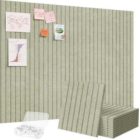 Tableau en Feutre Adhésif Décoratif, Lot de 12 Panneaux-120x90 cm, Idéal pour Afficher Notes et Photos au Bureau ou à la Maison, 50 Punaises Incluses, Alternative au Liège, Vert Sauge (1/5)