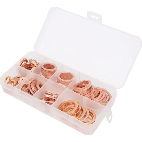 120 joints de rechange en cuivre rouge professionnel, kit de rondelles métalliques et joints d'étanchéité pour fixation, assortiment de pièces de quincaillerie, 120 pièces (1/5)