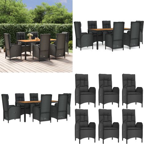 7-tlg. Garten-Essgruppe mit Kissen Schwarz Poly Rattan - Gartenessgruppe - Sitzkissen (1/5)