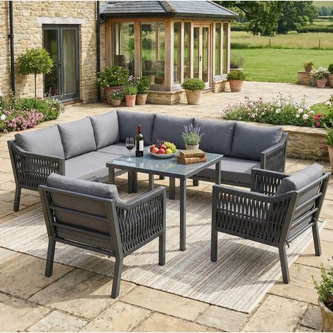 canapé salon jardin repas 8 places angle gris OKMYHOME (1/5)