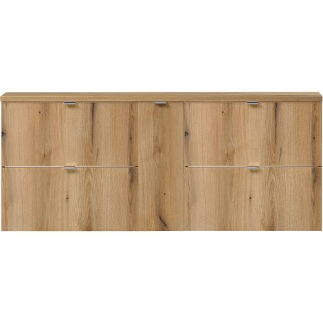 Set Sottolavabo NEWPORT 2 Mobili a 2 Cassetti Armadio Stretto Piano di Lavoro - Effetto Rovere [en.casa]