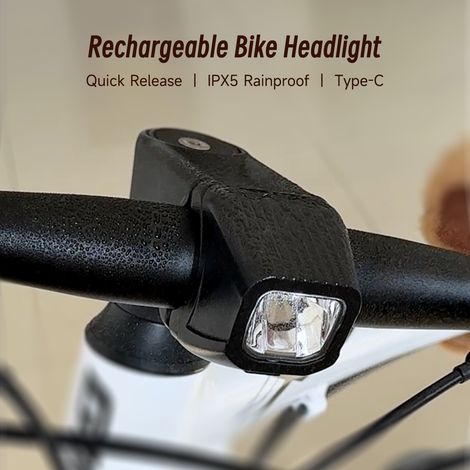 Faro anteriore ricaricabile per bicicletta con attacco a sgancio rapido, impermeabile IPX5, con illuminazione a LED USB-C per uso notturno, adatto a bambini e adulti, nero trasparente. (1/5)