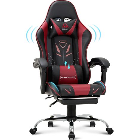 COLAMY Gaming Stuhl – Ergonomischer Computerstuhl mit Fußstütze, Lendenwirbelstütze, Kopfstütze, 360° Drehfunktion und hoher Rückenlehne, rot