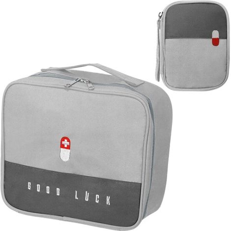 Trousse à pharmacie grande capacité, vide et étanche, portable, pour la maison, le bureau ou les voyages, lot de 2 (gris) (1/4)