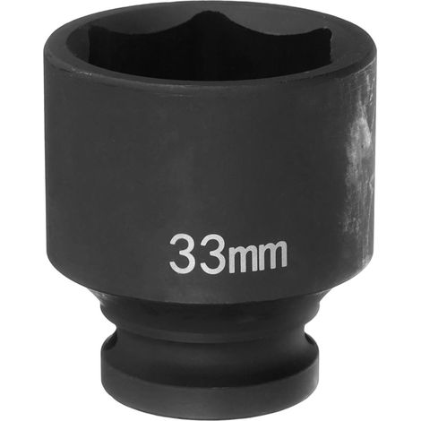 Douille à Choc 6 Points 33mm Douille Métrique 1/2" Entraînement Carré 2" (50mm) Long Douilles Hexagonales pour Écrous d'Axe de Broche en Acier Cr-Mo Phosphaté, Noir (1/5)