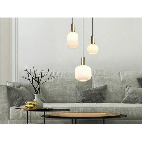 Retro Cluster Pendelleuchte DIVA 3-flammig mit Glasschirmen in Weiß, Ø 38cm