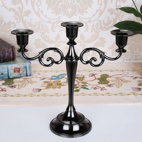(Bougeoir décoratif de style européen à trois têtes noires) pour les dîners aux chandelles, les restaurants, les hôtels et la décoration intérieure.