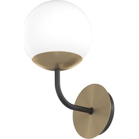 Applique Moderna Clear Metallo Nero E Ottone Vetro Bianco 1 Luce E27