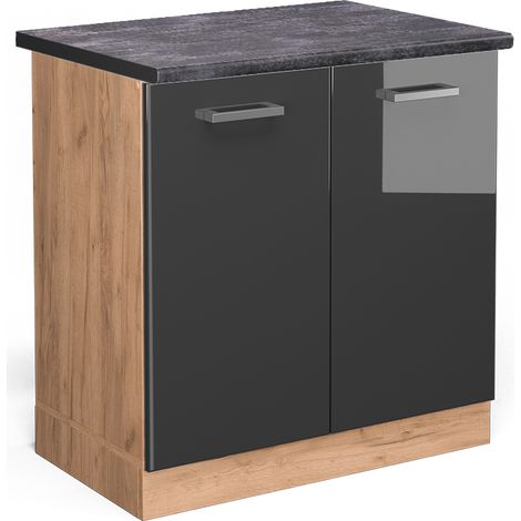 Spülenunterschrank R-Line, Anthrazit Hochglanz, 80 cm , AP Anthrazit, Vicco
