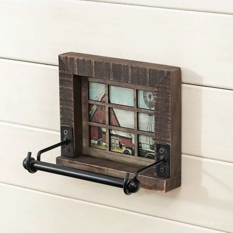 Porta fazzoletti da parete in legno stile retrò - Con finestra decorativa - Porta rotolo di carta per bagno e cucina (1/2)